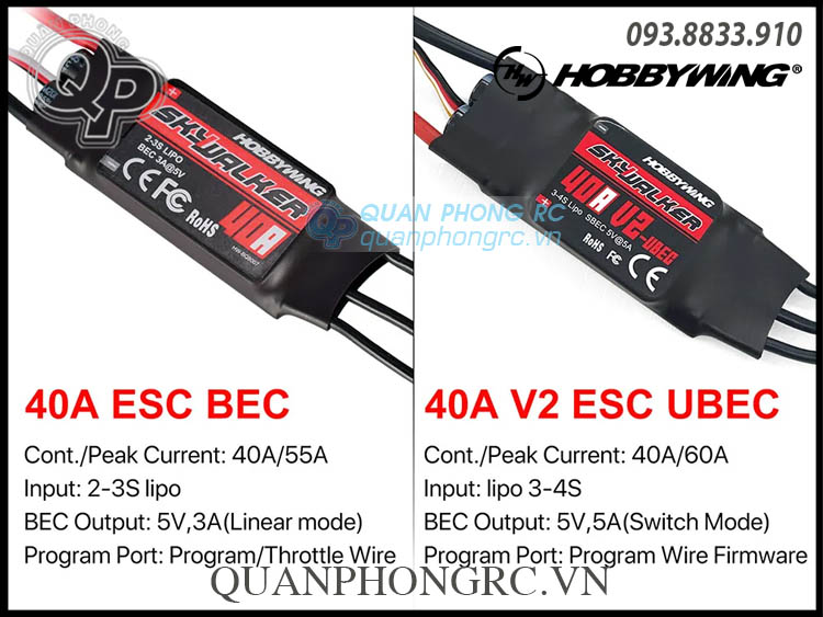 Bộ Điều Tốc Hobbywing SkyWalker 40A V2 UBEC Brushless ESC (3-4S)