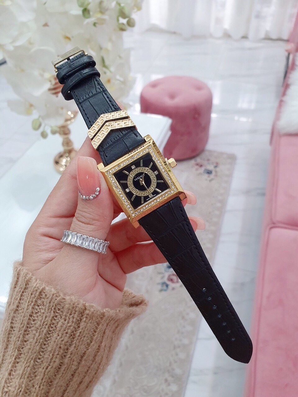 [FREESHIP + ÁP MÃ GIẢM SÂU ĐẾN 8%] Đồng Hồ Nữ VER.SACE Dây Da Cao Cấp - Bảo Hành 12 Tháng