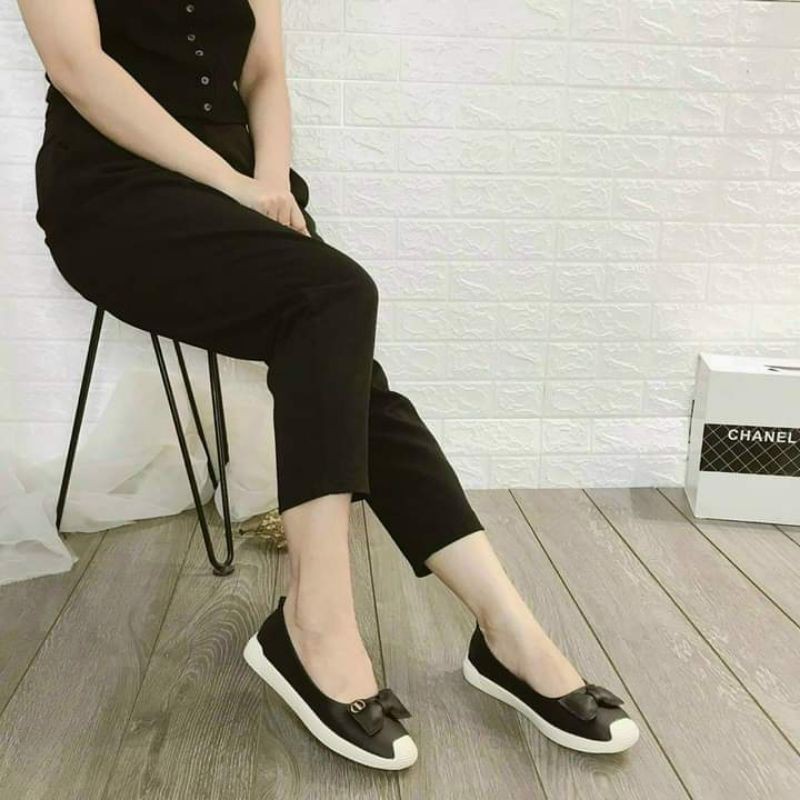 Giầy bệt búp bê có nơ da mềm