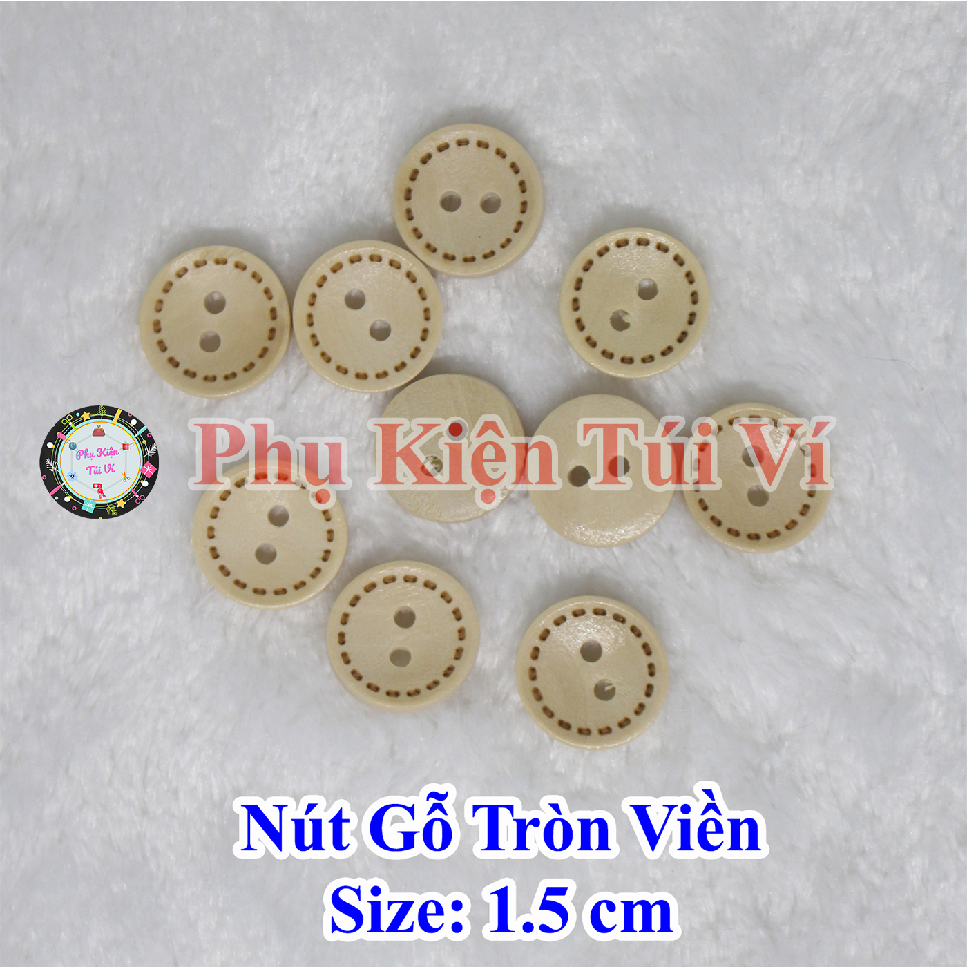 Nút gỗ tròn viền nâu kem