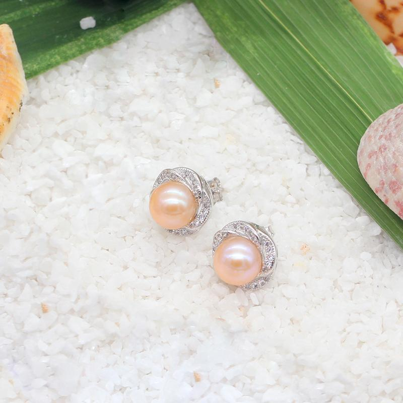 Bông Tai Ngọc Trai Thật, Bông Tai Bạc Nữ Đính Hạt Ngọc Trai 9-10 Ly Sang Trọng - B1304 - Bảo Ngọc Jewelry