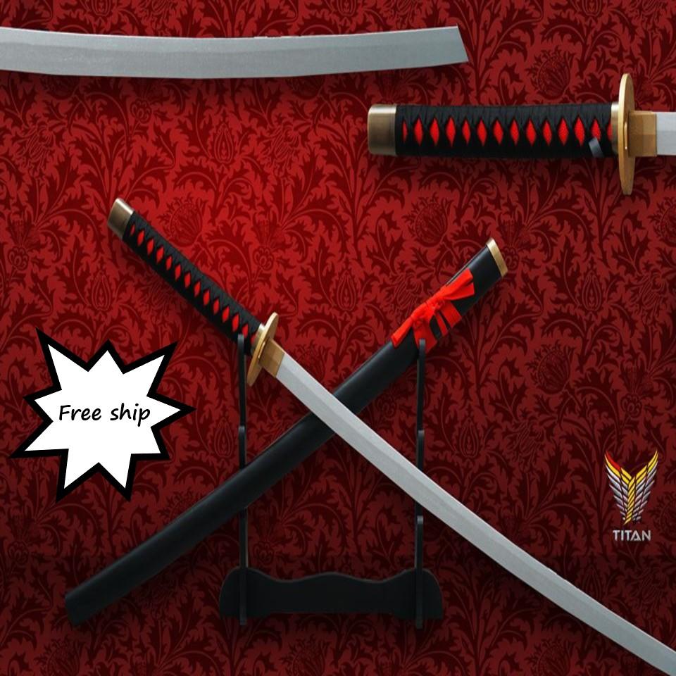 Kiếm gỗ katana đen đỏ lưỡi bạc