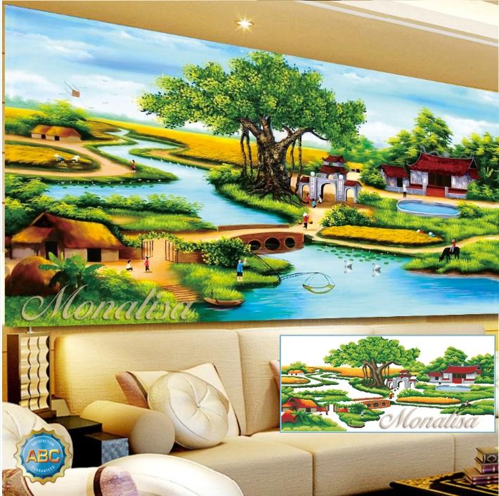 Tranh đính đá cao cấp Làng Quê Việt Nam Y8172 KT 160x70cm