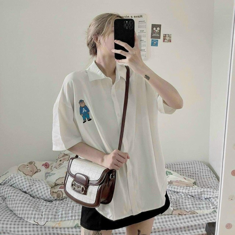 ÁO SƠ MI TRẮNG HÌNH GẤU CỰC KUTE