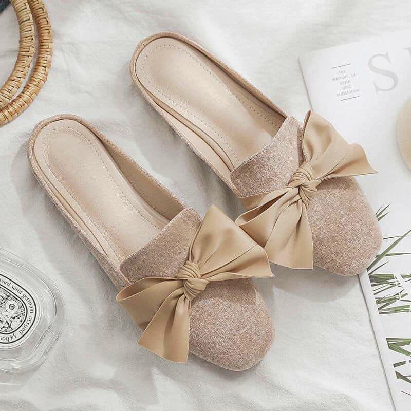 Sục nữ da lộn nơ lụa đế xuồng thời trang phong cách trẻ trung (D50)