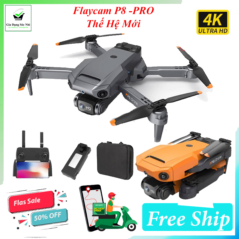 Bay Xé Gió Flycam Drone P8 Pro, Máy Bay 2 Camera hình ảnh 4K FullHD