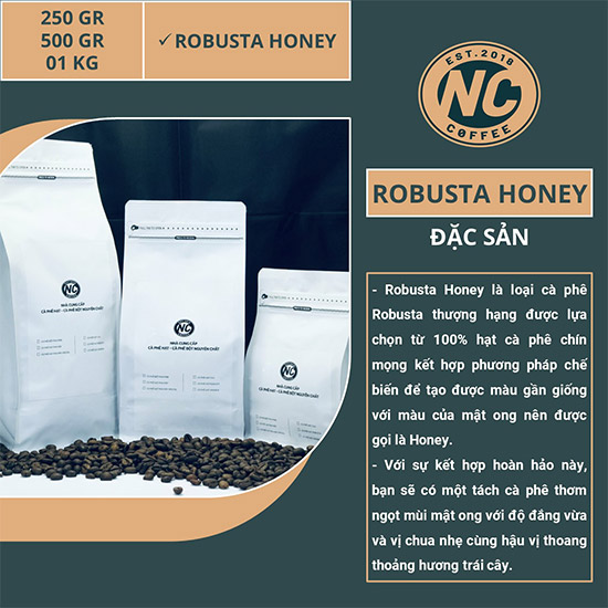 Cà phê Robusta Honey Đặc Sản nguyên chất 100% vị đậm đà
