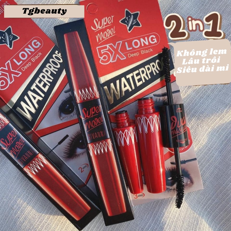 Mascara nối mi 2 đầu Super Model 5X Long Deep Black Warterproof