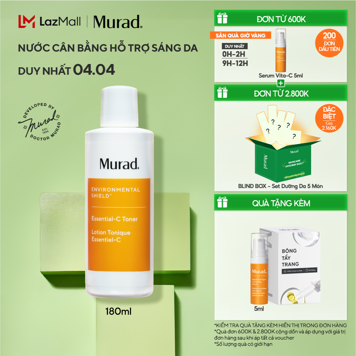 Nước cân bằng sáng da Murad Essential-C Toner 180ml