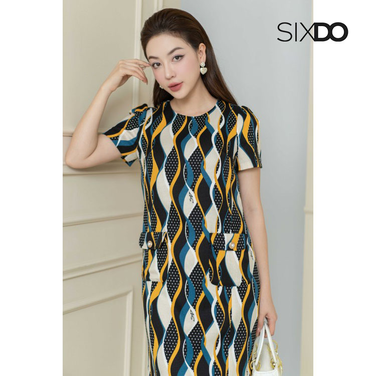 Đầm thô dáng suông họa tiết phối túi SIXDO