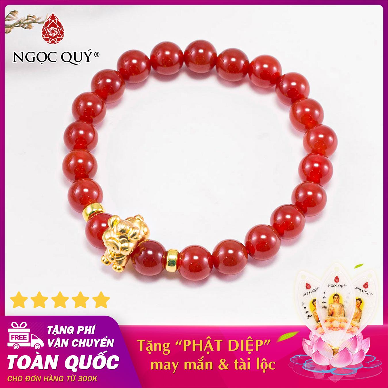 Vòng tay phong thủy đá mã não đỏ charm tuổi hợi bạc mạ vàng 24k mệnh hỏa , thổ - Ngọc Quý Gemstones