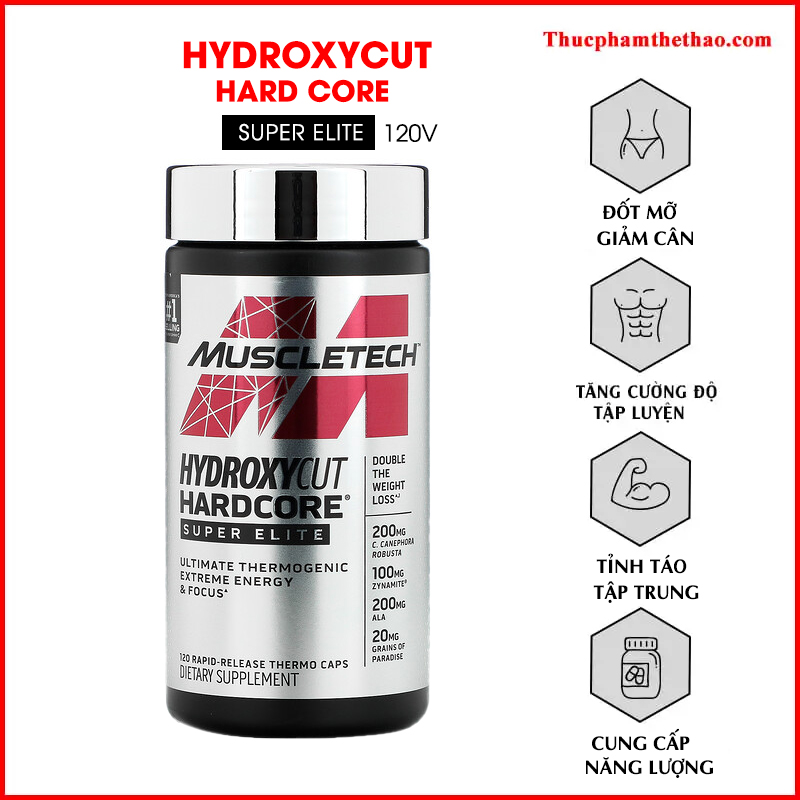 Viên Đốt Mỡ - Giảm Cân Hydroxycut Hardcore Elite (120v) - Hàng Chính Hãng Muscletech