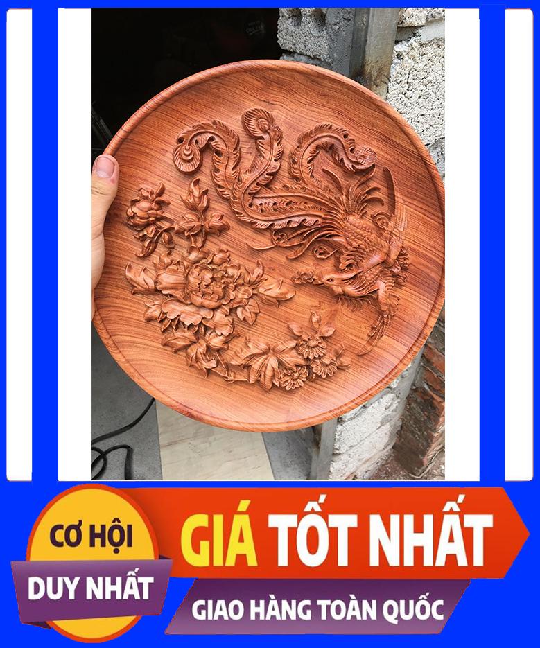 Đĩa Gỗ Hương Phong Thủy Chạm Khắc Tinh Xảo 32cm