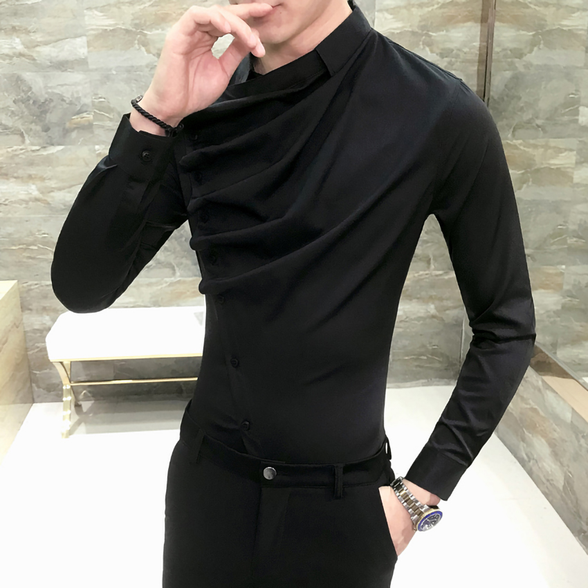 Áo sơ mi nam dài tay cúc chéo kiểu dáng Hàn quốc H28