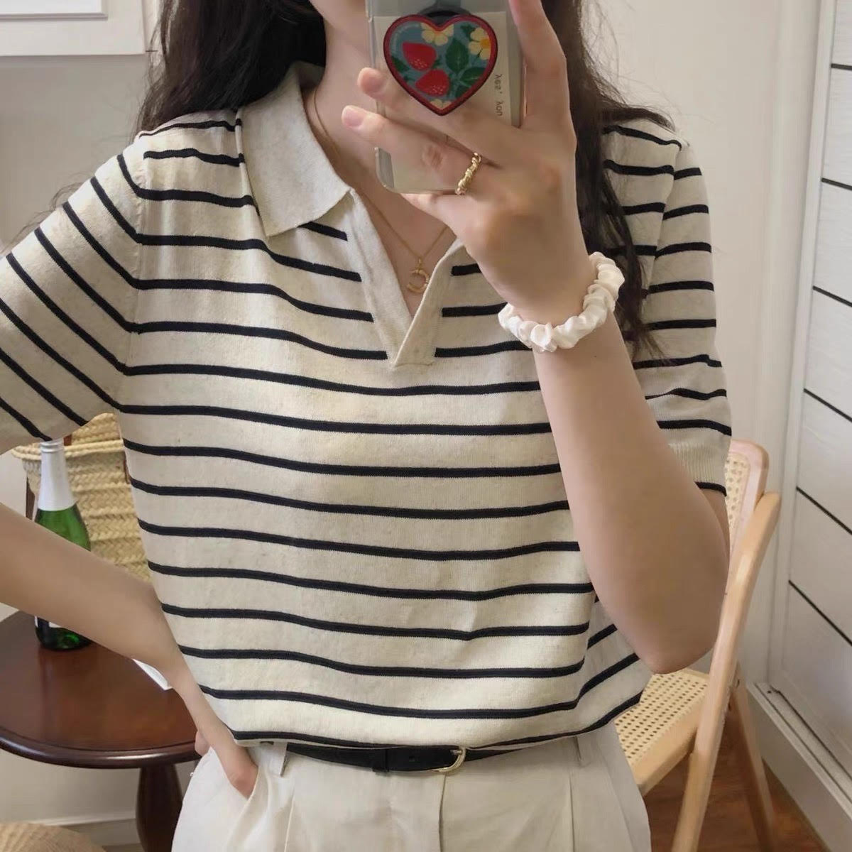 [Ảnh thật] ÁO POLO CROPTOP CỔ V LEN