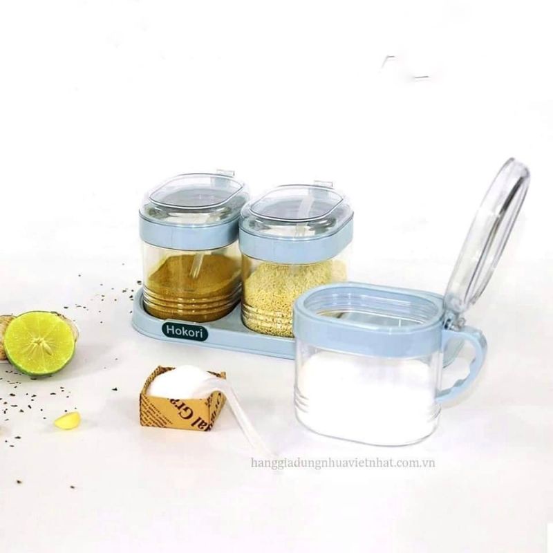 Hộp đựng gia vị 3 hủ, Hũ, lọ đựng gia vị cao cấp - Bộ Hộp đựng gia vị 3 hủ đa năng - Hộp đựng gia vị 3 hủ tiện lợi