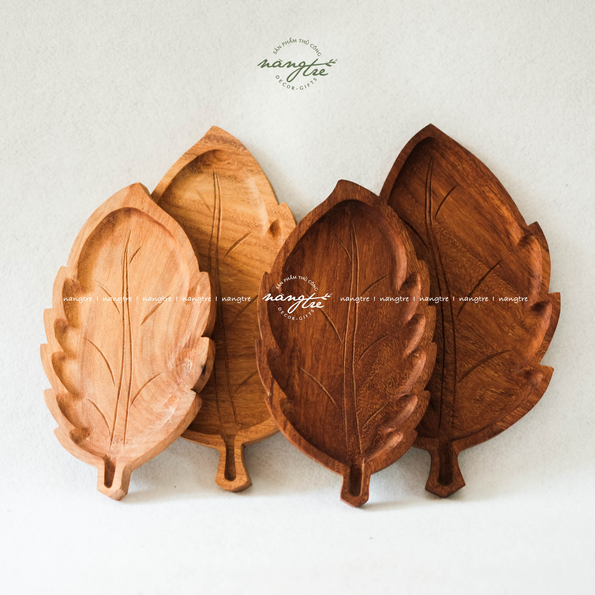 Khay gỗ đỏ hình lá decor/Trang trí