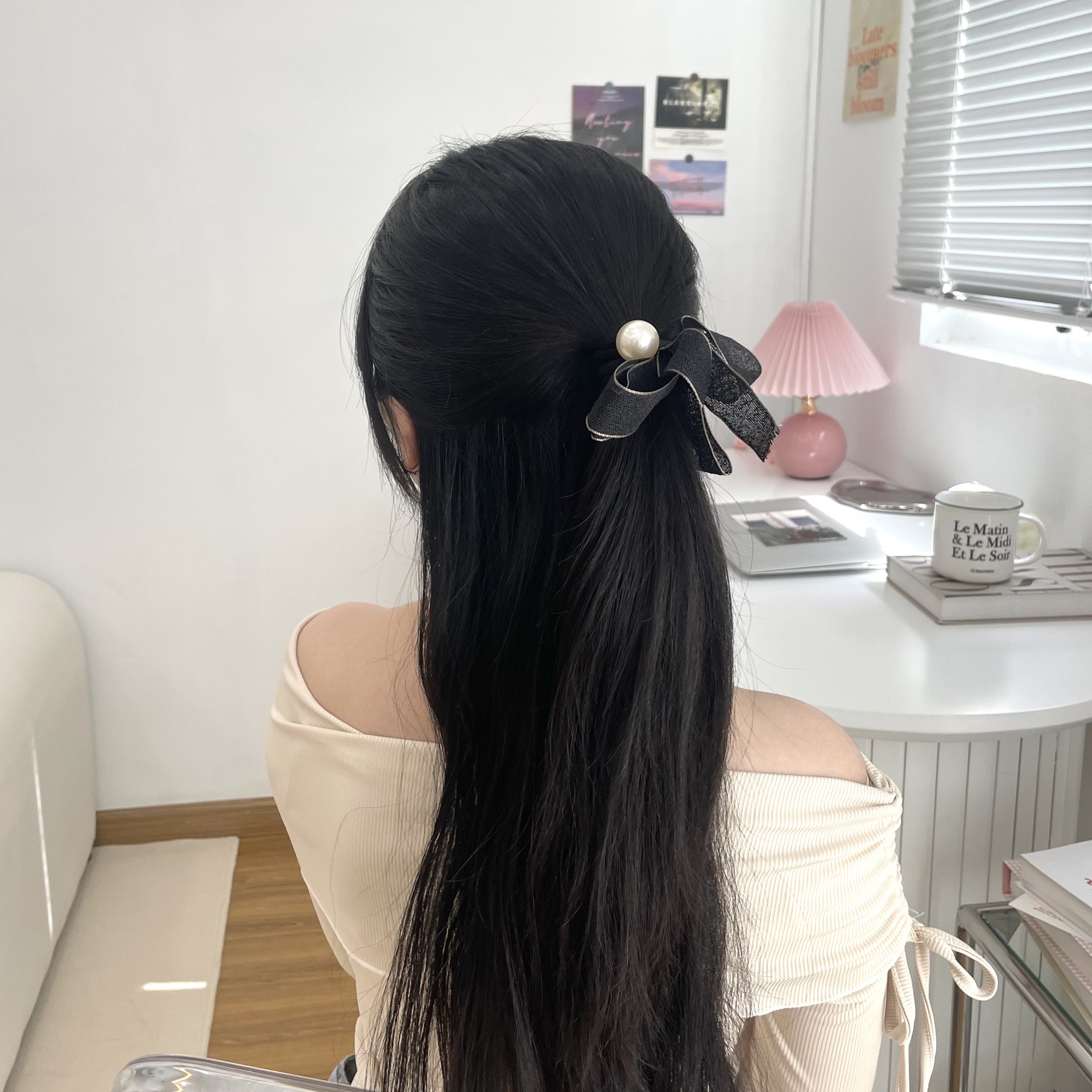 Cột tóc nơ đính hạt đơn giản nữ tính Modleaf Glory tie Hàn Quốc