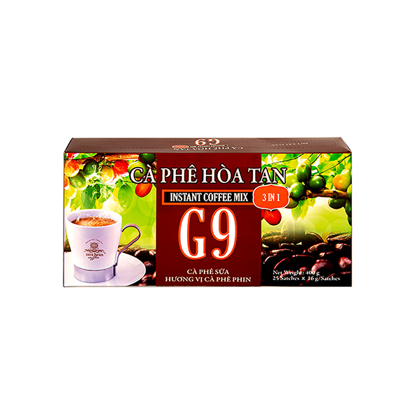 Cà phê hoà tan 3 in 1 g9 - hộp 25gói x 16g - zara bean coffee