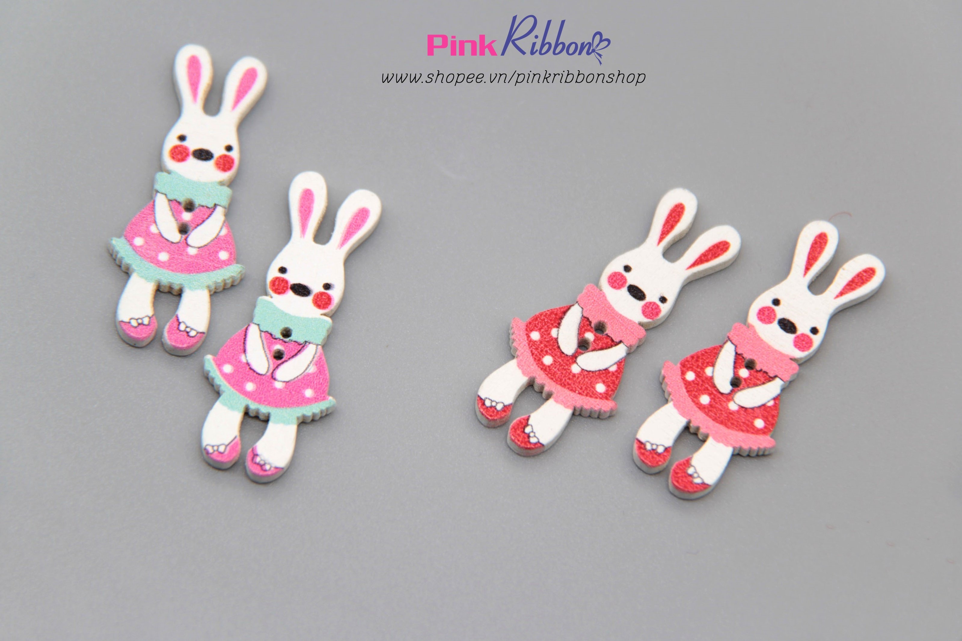 [Set 5c] Thỏ gỗ trắng cỡ 4cm x 1.7cm