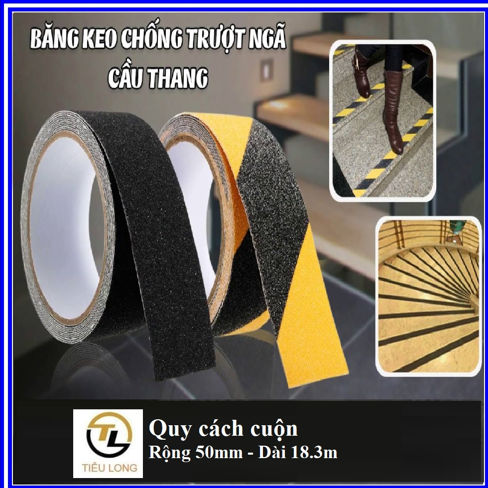 (CUỘN LỚN 50mm X 18.3m) BĂNG KEO CHỐNG TRƯỢT CẦU THANG CAO CẤP SIÊU DÍNH  MÀU ĐEN - Anti-slip Tape-  BĂNG DÁN NỀN CHỐNG TRƠN TRƯỢT SIÊU BỀN LÊN TỚI 5 NĂM - An Toàn Bước Đi - An Toàn Tầng Bước Xe Kéo
