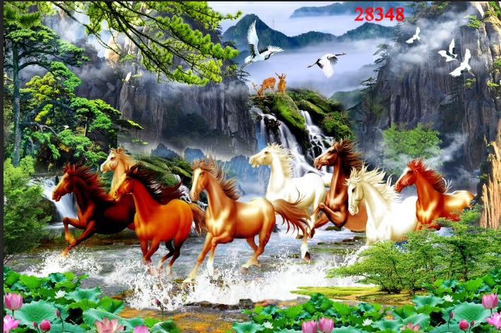 Tranh dán tường 3d phòng khách,mã đáo thành công, 258