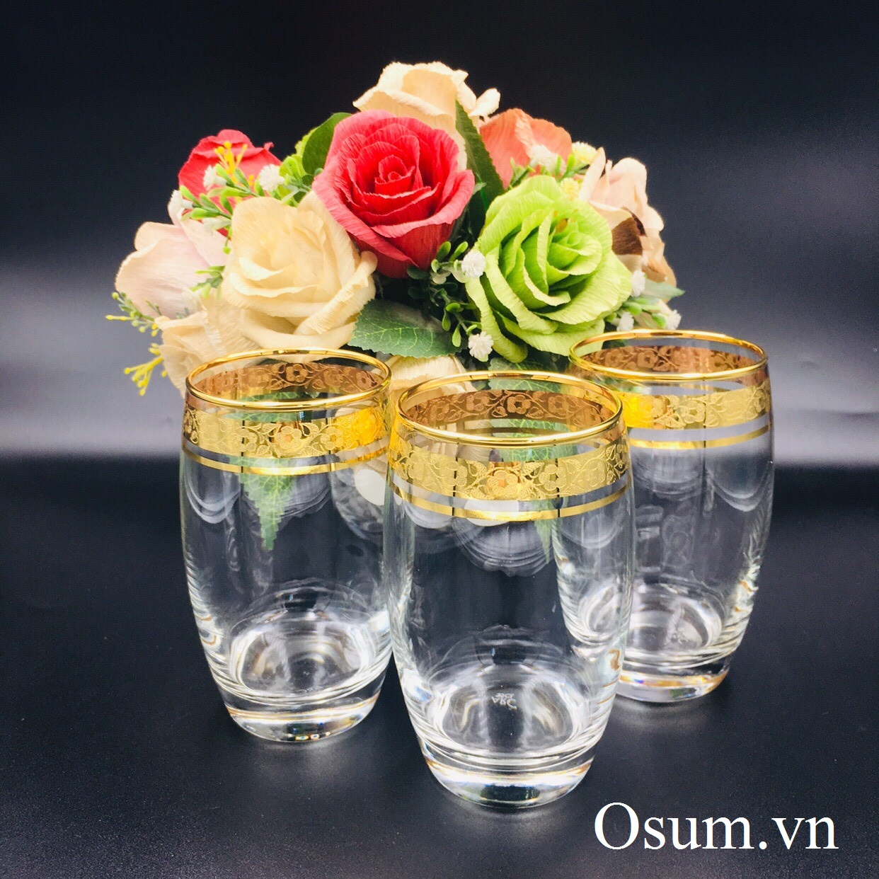 Bộ 6 cốc thủy tinh 350ml khảm vàng