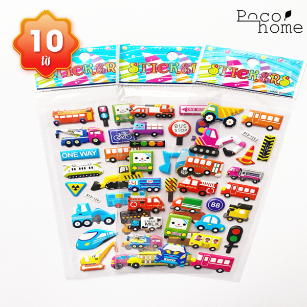 [HCM]Hình dán sticker nổi 10 tờ làm phần thưởng tự học tự chơi cho bé trai trang trí nhiều chủ đề vui nhộn Poco Home
