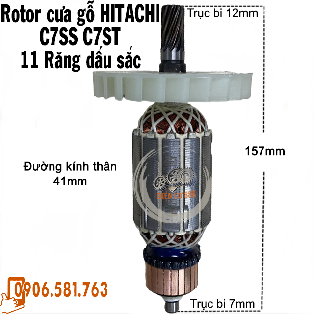 Rotor cưa gỗ HITACHI C7SS C7ST, LACELA 261812 11 Răng - Tặng chổi than