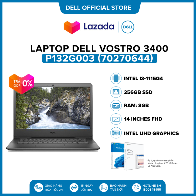 Bảng giá Laptop Dell Vostro 3400 14 inches FHD (Intel / i3-1115G4 / 8GB / 256GB SSD / McAfeeMDS / Office Home & Student 2021 / Windows 11) l Black l P132G003 (70270644) Phong Vũ