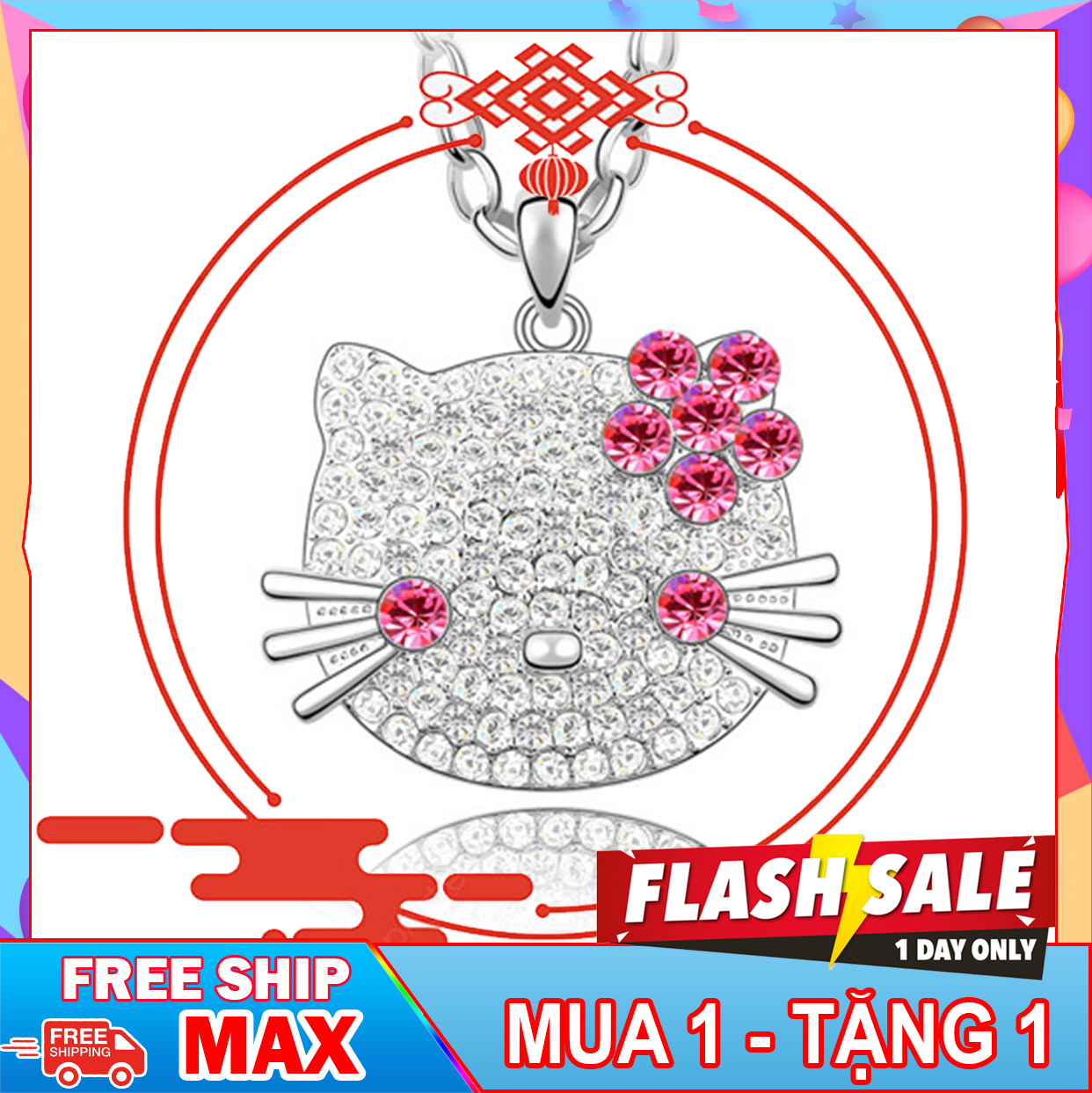 (MUA 1 - TẶNG 1 - FREE SHIP) Dây chuyền bạc mặt mèo Kitty dễ thương cho bé - dây chuyền bạc cho bé - dây chuyền mèo hello kitty - trang sức cho be gái - vòng cổ bạc cho béTrang sức bạc Panmila ( MDC.A34 )