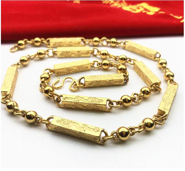 Vòng cổ nam,Dây chuyền ống trúc lớn vuông trạm rồng 4 mặt mạ vàng 24k