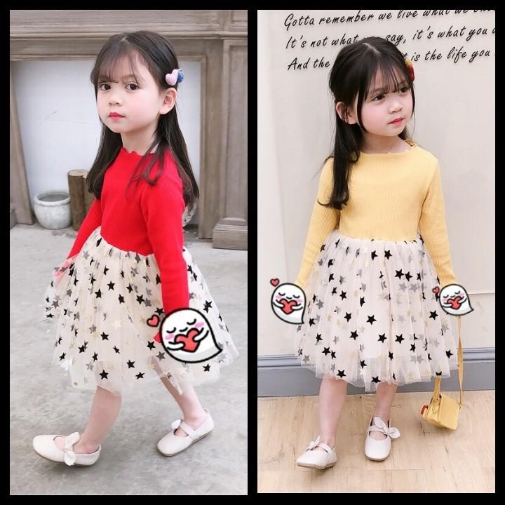 Giá bán Váy công chúa hoạ tiết ngôi sao - áo chất len tăm, chân váy sao 2 lớp Quảng Châu - dáng tiểu thư cực xinh cho bé gái (Hàng bán shop và siêu thị)