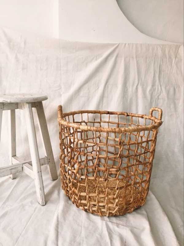 Sọt lục bình đan lưới siêu xinh xắn dành cho gia đình, studio phong cách Boho, vintage D35 *H30 cm