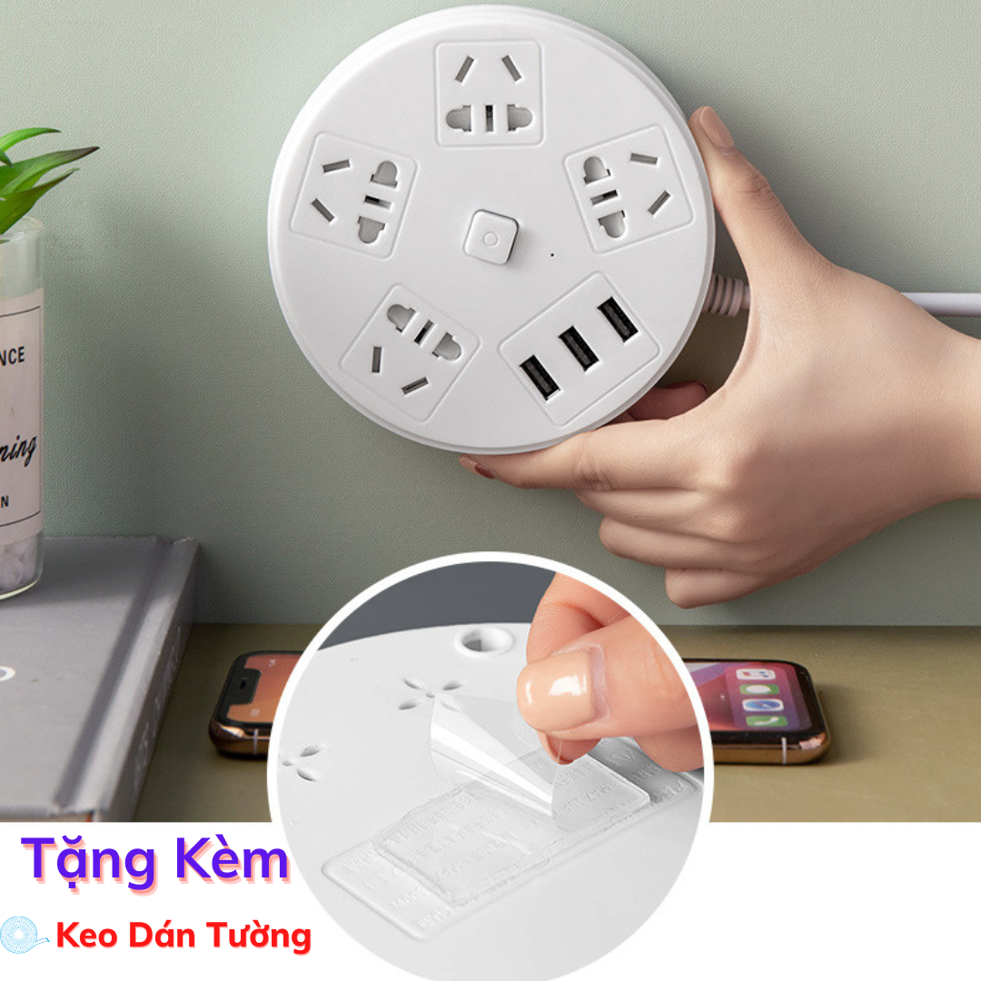 Ổ Cắm Điện Tròn Đa Năng 3 Cổng USB