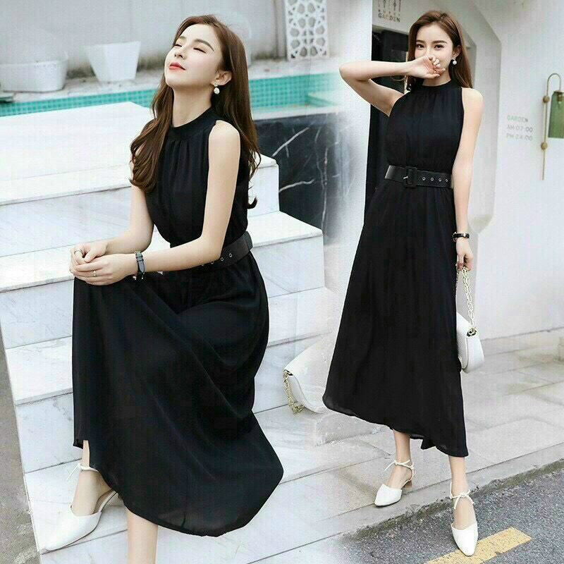 đầm dài maxi chất chifon cổ trụ kèm nịt