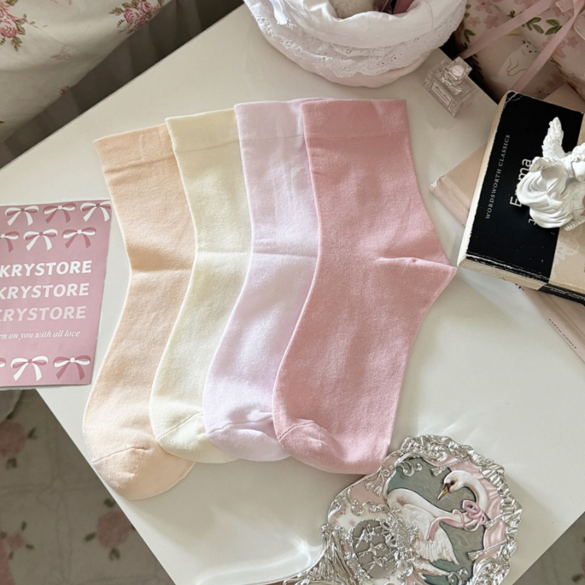 Tất trơn Basic màu pastel chất mịn đẹp Krystore TC37