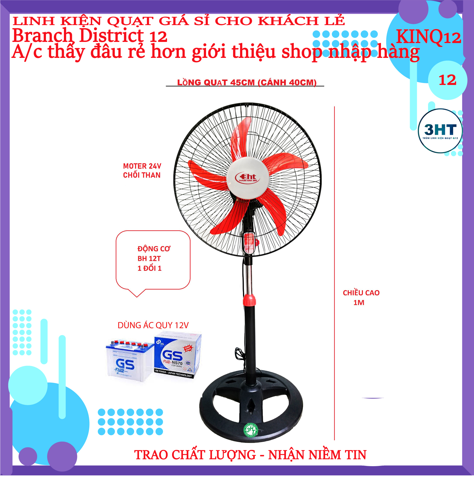 Quạt kẹp bình B3 B4 dùng bình 24v - 3 tốc độ gió (Quạt 24v không kèm bình)