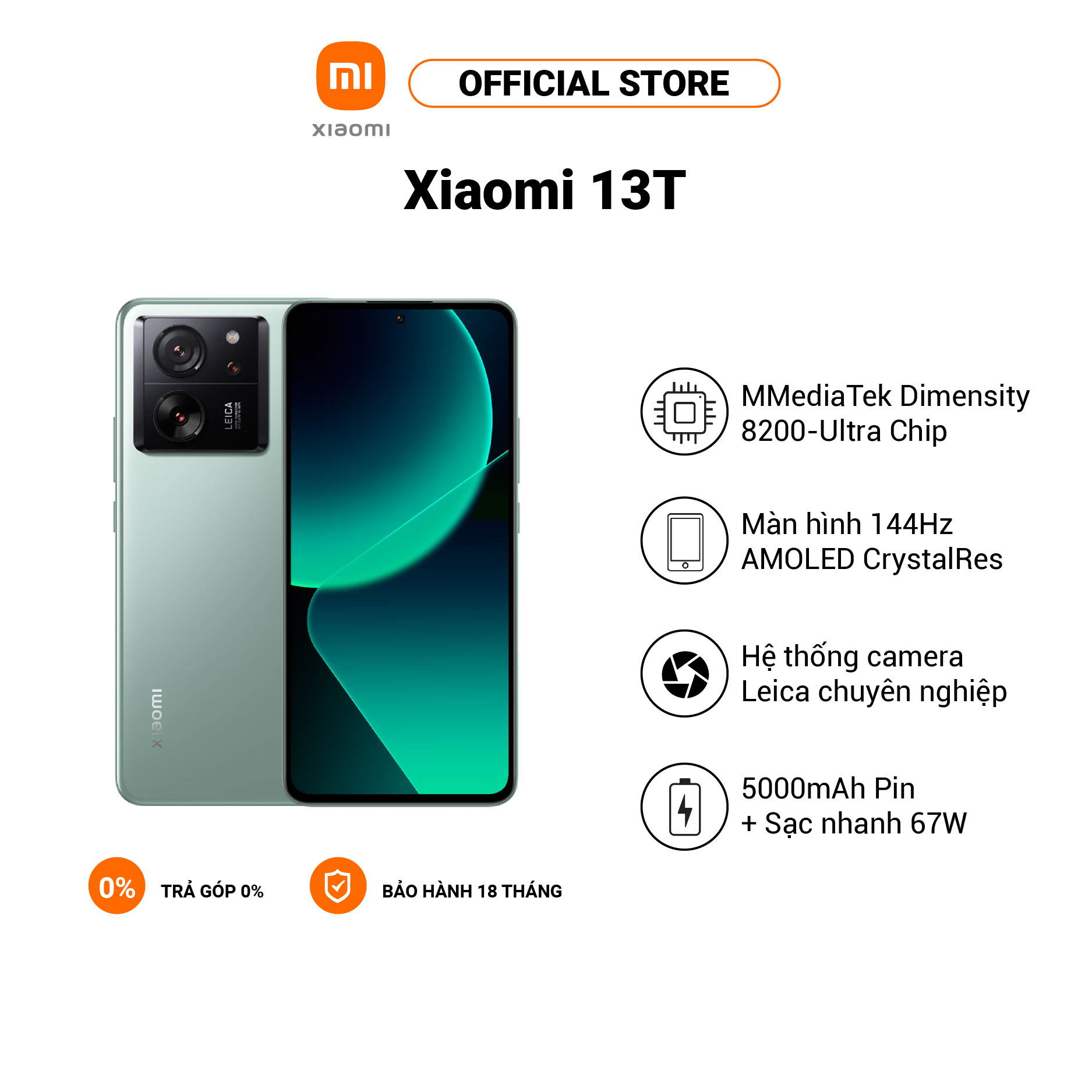 Điện thoại Xiaomi 13T 5G 12GB/256GB - Hàng Chính Hãng - Bảo Hành 2 Năm