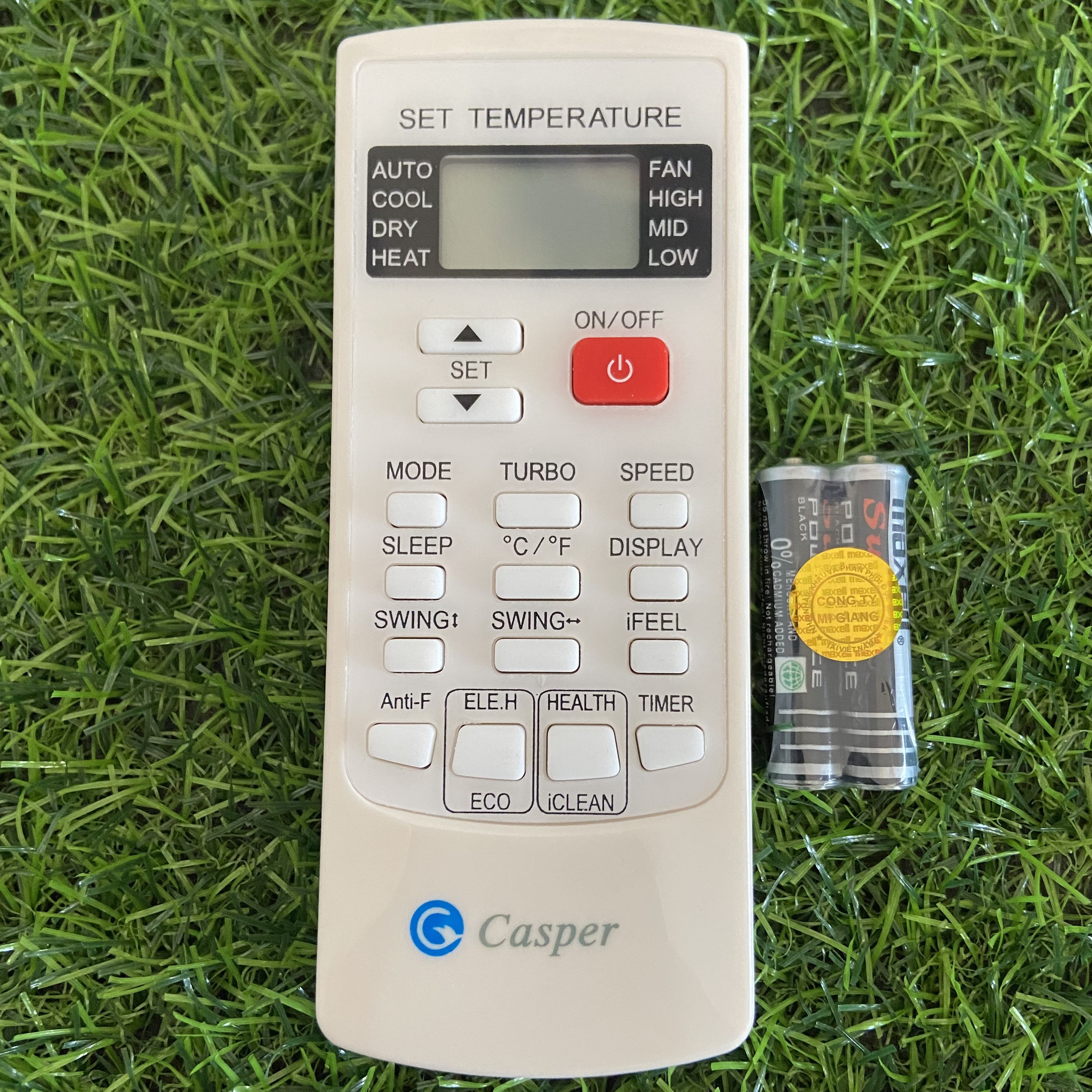 Remote điều khiển máy lạnh casper inverter nút tắt mở màu đỏ . điều khiển điều hoà casper . tặng kèm pin 2a mx...