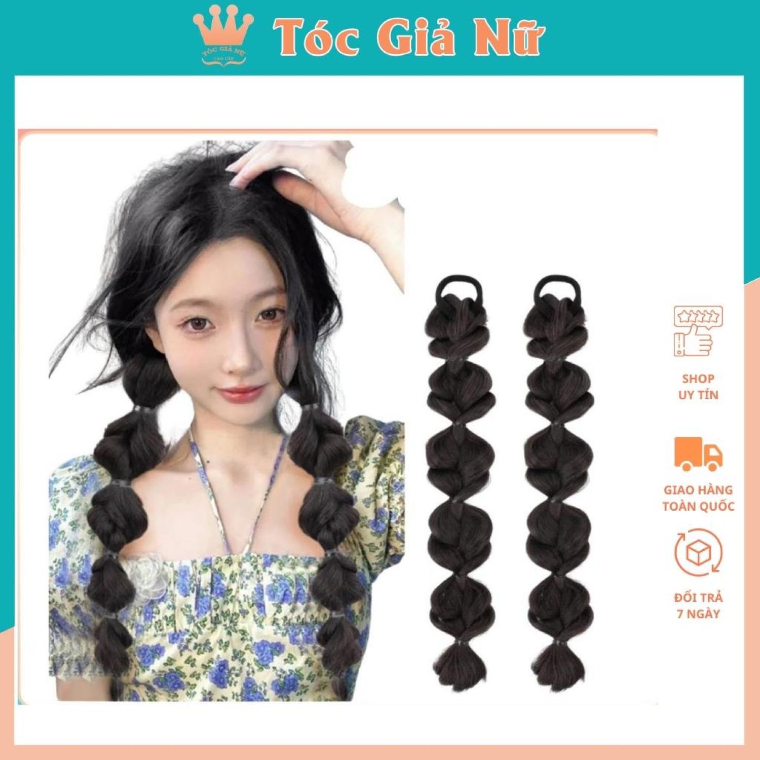 Tóc giả cột thắt bính to loại 25cm mã 007