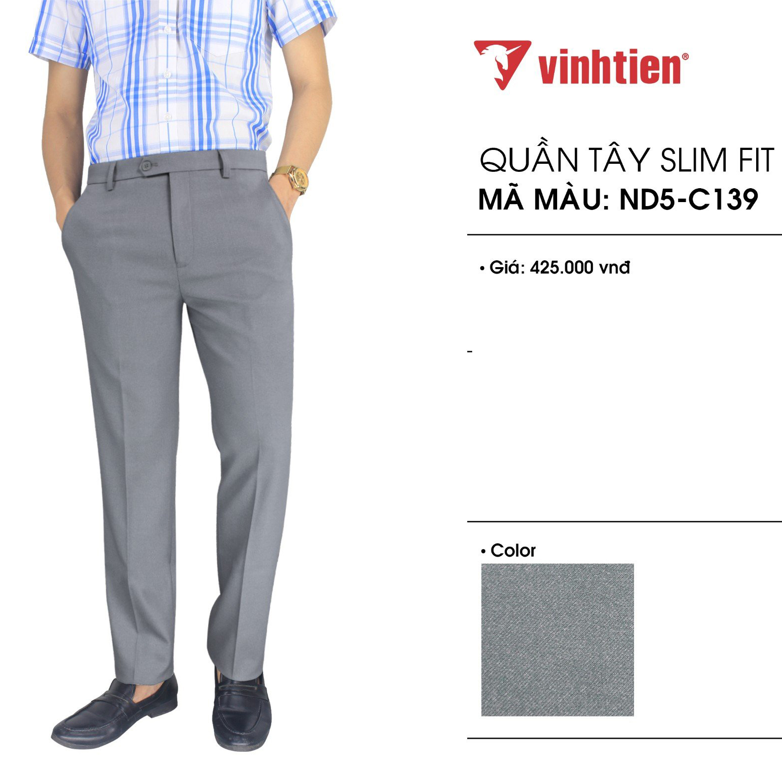 Quần Tây Nam 425 Dáng Slimfit Vĩnh Tiến Nhiều Màu Sắc - Mẫu Màu Đen C083