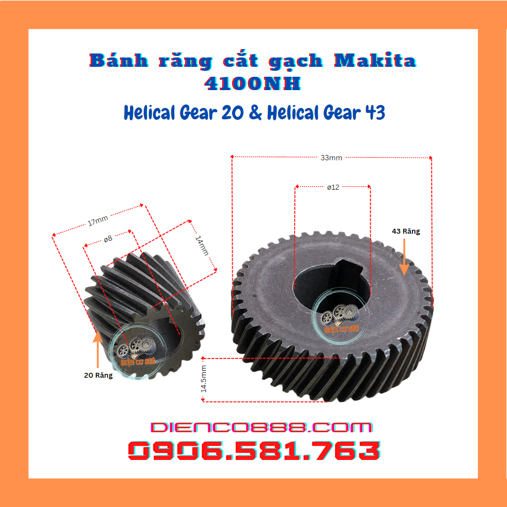(SET OF GEAR) Bộ nhông bánh răng cắt gạch MAKITA 4100 và DCA AZE110