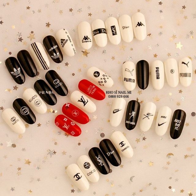 HCM]Miếng dán móng tay 3D nail sticker chủ đề logo các thương hiệu nổi  tiếng 12 mẫu (lẻ 1 tấm) | Lazada.vn
