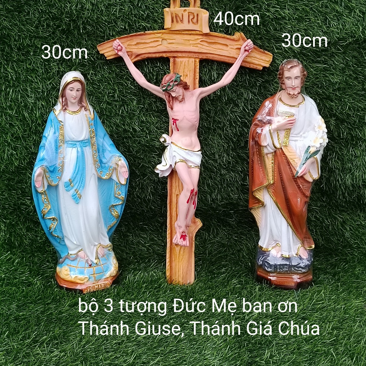 Bộ 3 tượng công giáo đức mẹ thánh giuse,thánh giá chịu nạn 40cm nhựa poly composite tượng công giáo