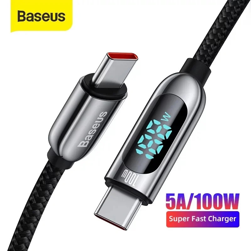 Baseus Display Fast Charging Data Cable Type-C to Type-C (100W, 20V / 5A, 480Mbps, LED indicator, E-marker chip, QC/PD Quick charge cable )