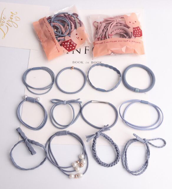 Sét 12 chun buộc tóc phong cách Hàn Quốc