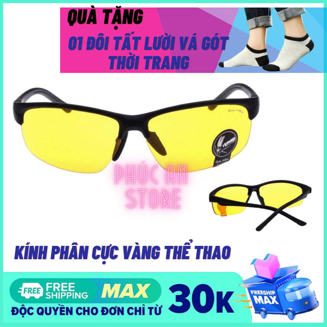 [HCM]Kính Phân Cực Thể Thao Nhìn Xuyên Đêm K09 (Vàng) + Tặng 01 Đôi Tất Lười Vá Gót Thời Trang - Phụ Kiện Bảo Vệ Mắt trước Khói Bụi & Các Nguồn Ánh Sáng Cao Độ Chống Chói Mắt - Phúc An Store