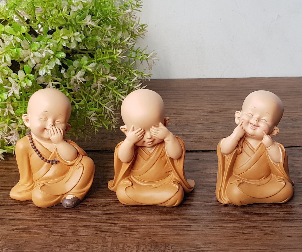 [HCM]Bộ 03 chú tiểu áo nâu - mẫu Tam Không size mini 7cm