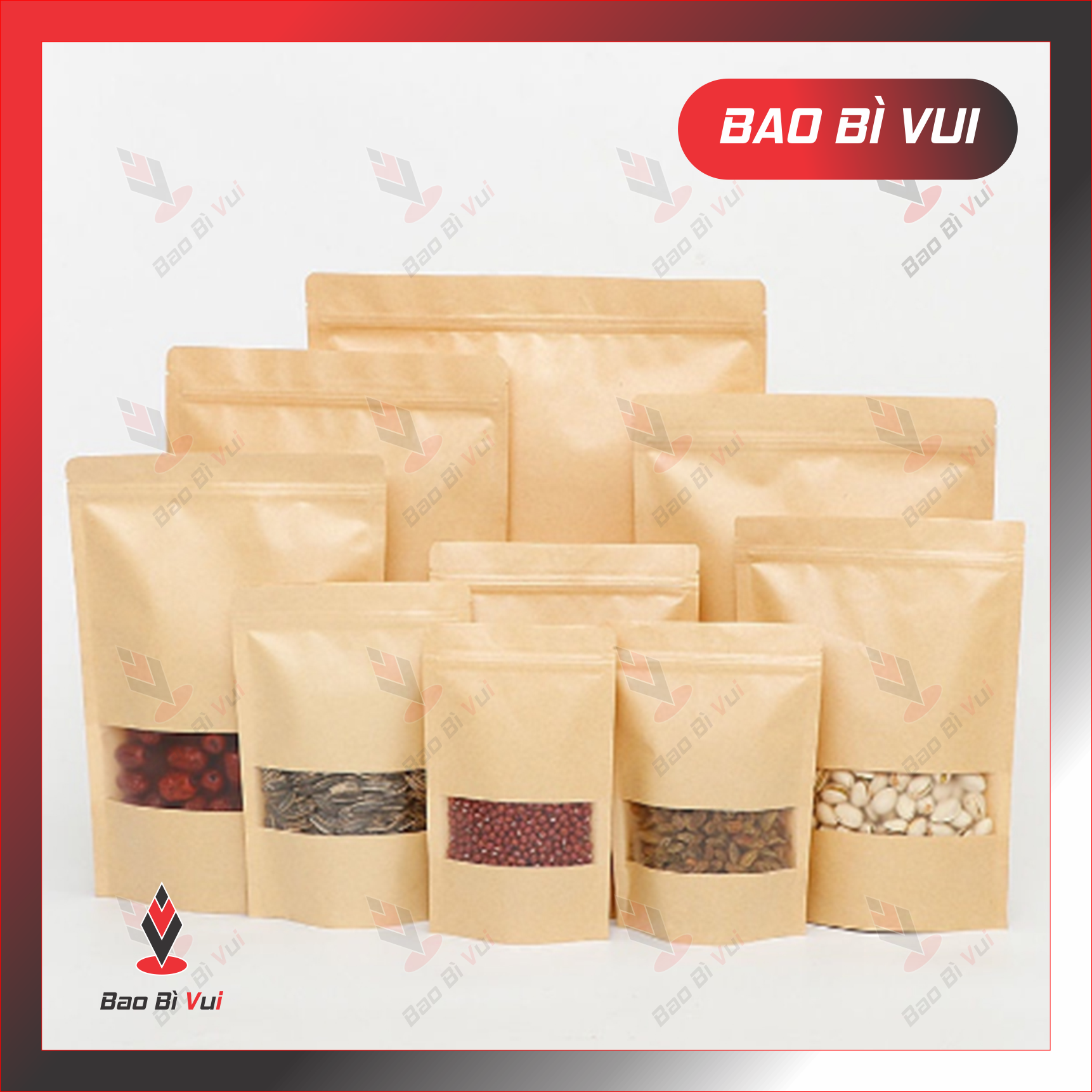 [1kg] Túi Zip Cửa Sổ Đáy Đứng Giấy Kraft